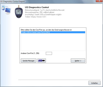 Datenübernahme vom US Diagnostics Control ins Diabetes-Tagebuch