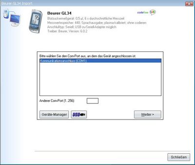 Datenübernahme vom Beurer GL34 ins Diabetes-Tagebuch