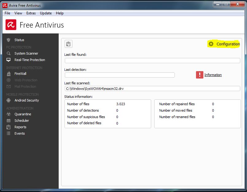 Antivirus configuration