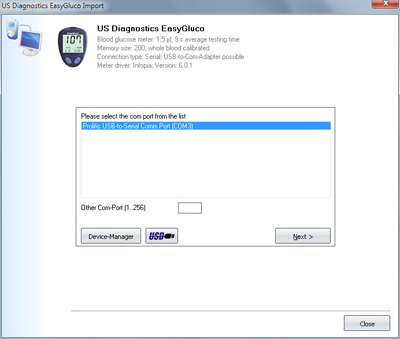 Import your readings from US Diagnostics Easy Gluco into your log book